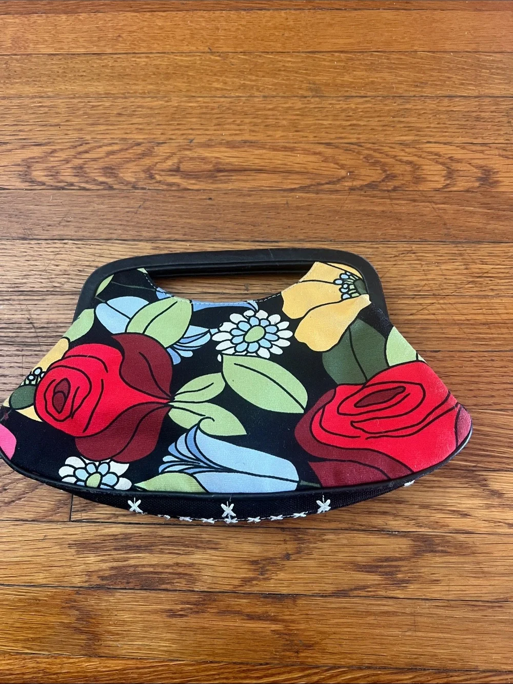 Isabella Fiore Floral Beaded Handbag - Black with Pink, Yellow & Blue Flowers